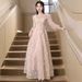 Women's Light Luxury Niche Style Long Sleeved Evening Gown French Elegant Pink Summer New Wedding Party Wear_ecoleips.com