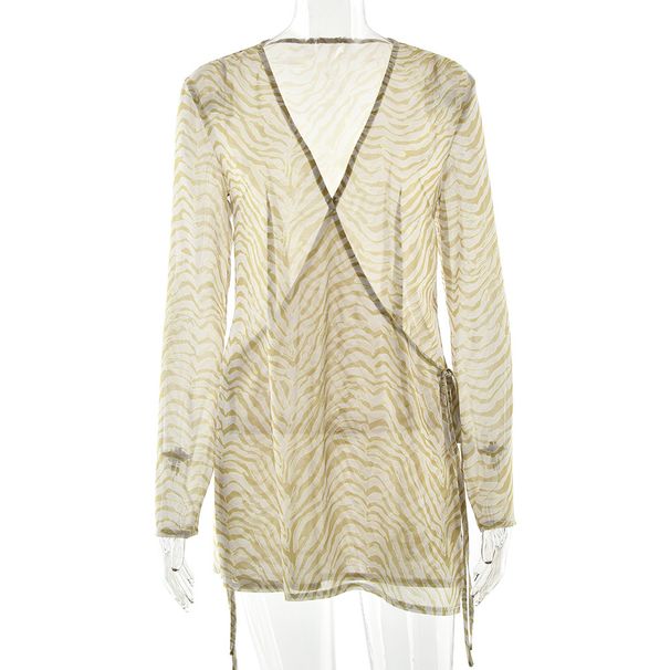 Absobe Women Deep V Mesh Mini Dress Water Ripple Print Side Lace Up Long Sleeve Sexy Y2K Casual Streetwear Date Vacation Outfit_ecoleips.com