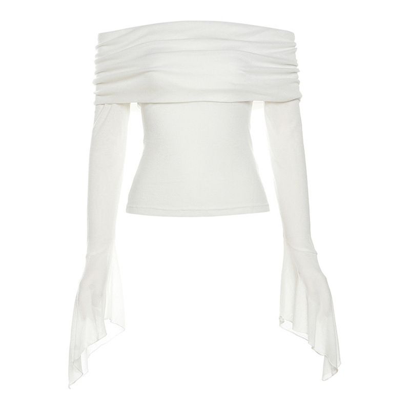 Women's Slim Fit Long Sleeve Off-Shoulder Backless T-Shirt – Pure Color Fashion Basic Top For Streetwear & Casual Wear_ecoleips.com