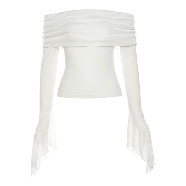 Women's Slim Fit Long Sleeve Off-Shoulder Backless T-Shirt – Pure Color Fashion Basic Top For Streetwear & Casual Wear_ecoleips.com