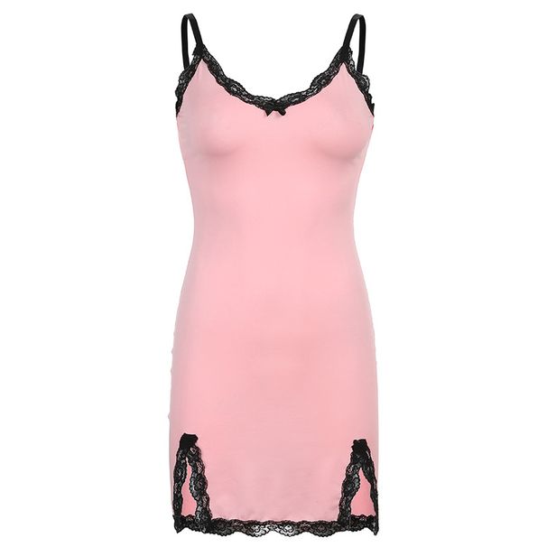 Aria Basics Aria Basics Summer European American Women's Lace Trim, Color-blocking, Slit, Spaghetti Straps, Sexy Slim-fitting, Elegant Dress_ecoleips.com