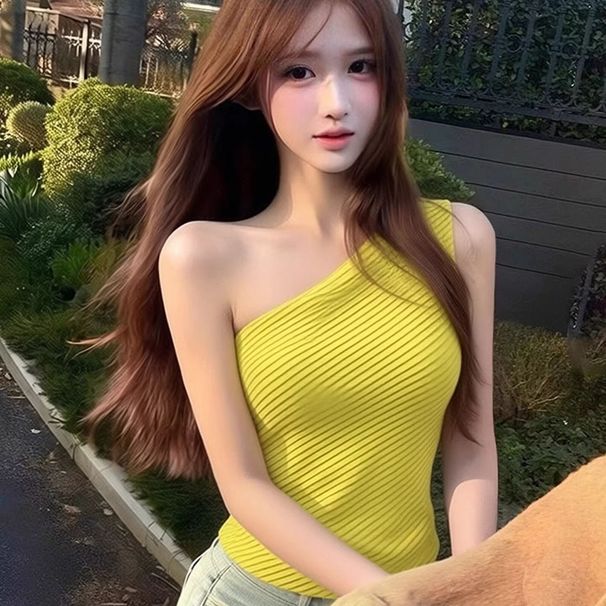 French-style Spicy Girl Look, Asymmetrical Design, Yellow Top, 2026 New Camisole For Women, Trendy On Instagram_ecoleips.com