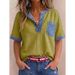 Women's V Neck Short Sleeve Casual Loose Top Patchwork Independent Website New European And American Style Summer Top_ecoleips.com