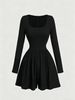 Gentle Wind Women's Jumpsuit Skinny Fashion Solid Color Square Neck Long Sleeve Waist A-shaped Skirt Daily Commuter Party_ecoleips.com