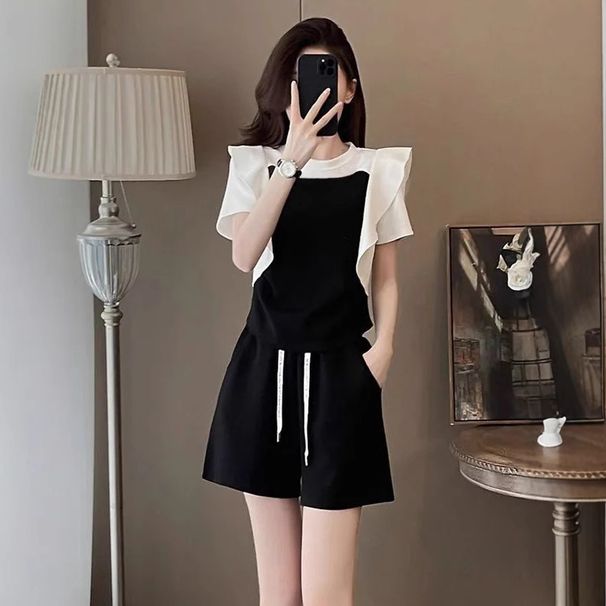 Women's European Style Fashion Design Slimming Suit Casual Summer Two Piece Set with Short Sleeves And Shorts Trendy_ecoleips.com