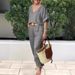 Women's Clothing Women's Fashion Casual Summer Multi Color V Neck Loose Cotton And Linen Suit_ecoleips.com