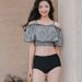Petite Girls Three Piece Two Piece Swimsuit Set with Ruffles for Slimming Effect And Chest Coverage Retro Plaid Design for Summer Hot Springs_ecoleips.com