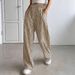 Women's High Waist Wide Leg Pants Drawstring Waist Pockets Soft Woven Polyester Straight Leg Trousers Casual Office Wear_ecoleips.com
