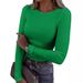 2026 Eurean And American Cross-Border New Women's Long Sleeve Stretch Crew Neck Ribbed T-Shirt Slim Fit Casual Basic_ecoleips.com