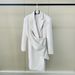 Spring New White Asymmetrical Trench Coat For Women, Slim-Fit Office Long Blazer Jacket With Waist Tie_ecoleips.com