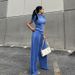 Women's Clothing slim T-shirt high waist blue pleated mopping pants casual _ecoleips.com