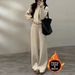 Korean Style Stand Collar Sweatshirt Jacket And Wide Leg Pants Set For Women Casual Autumn Winter Outfit_ecoleips.com