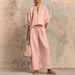 Spring/Summer Women's Casual Fashion Wide Leg Suit round Neck Zipper Detail Loose Fit European American Style Resort Look_ecoleips.com