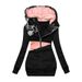 Women's Clothing women's sweatshirt zipper color matching print hooded long sleeved jacket_ecoleips.com