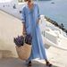 2026 European And American Cross-border New Clothing Casual V-neck Long-sleeve Loose Cotton-linen Solid Color_ecoleips.com
