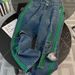 Women's Fashion Two Piece Suit Green Straight Shoulder T-Shirt High Waist Ripped Jeans Spring Autumn Summer Winter Outfit_ecoleips.com