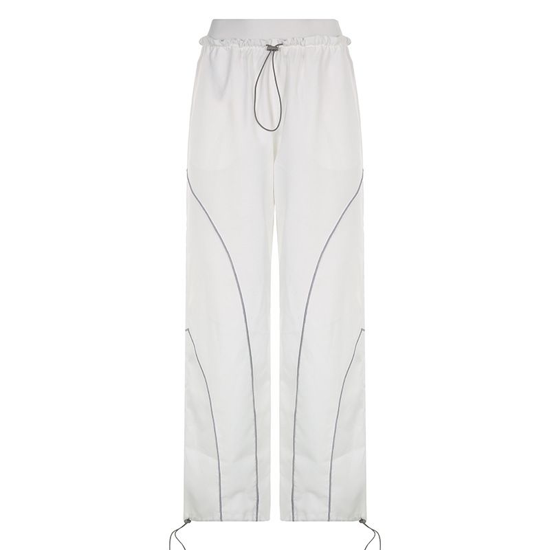 Women's Clothing New Hot Girl High Waist Drawstring Elastic Waist Pig Nose Buckle Leg Trousers Wide Leg_ecoleips.com