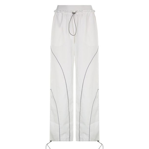 Women's Clothing New Hot Girl High Waist Drawstring Elastic Waist Pig Nose Buckle Leg Trousers Wide Leg_ecoleips.com