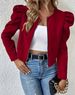 Women's Clothing Women's Solid Color Round Neck Open Cardigan Zipper Bubble Long Sleeve Jacket Style For Spring Autumn_ecoleips.com