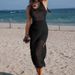 Women's Clothing New Holiday Three Dimensional Hook Flower Side High Slit Adjustable Sling Hollow Dress Beach Cover Up Long Skirt_ecoleips.com