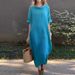 Women's Clothing Casual Loose Round Neck Mid Sleeve Long Skirt_ecoleips.com