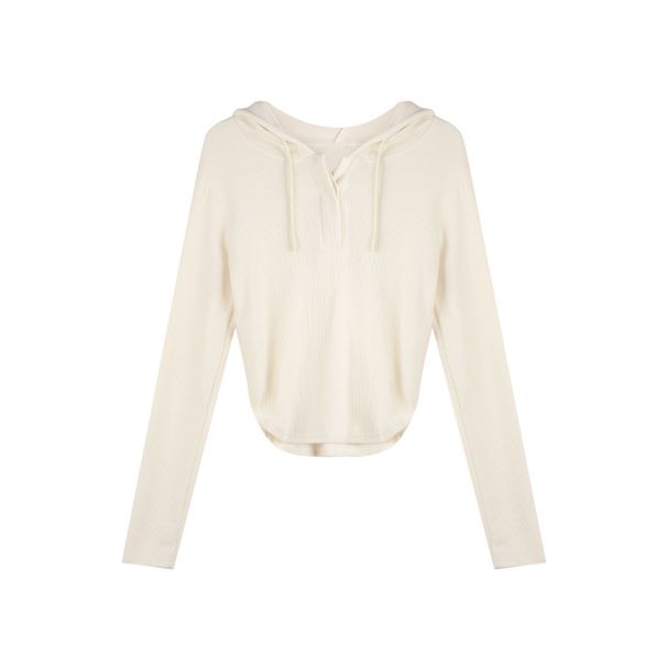 Autumn Casual Style: Layered Undergarments, Long-Sleeved T-Shirt, Women's Irregular Hooded V-Neck Top_ecoleips.com