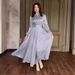 Women's Clothing Summer New Round Neck Organza Lantern Sleeves Long Sleeves Slim Belt Retro Dress_ecoleips.com