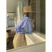Women's Loose Casual Color Block Top Korean Style Collared Blue And White Striped Outerwear Shirt Autumn New_ecoleips.com