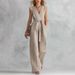 Women Sleeveless V Neck Wide Leg Jumpsuit With Belt Solid Color Casual Elegant One Piece Romper Dress For Daily Wear_ecoleips.com