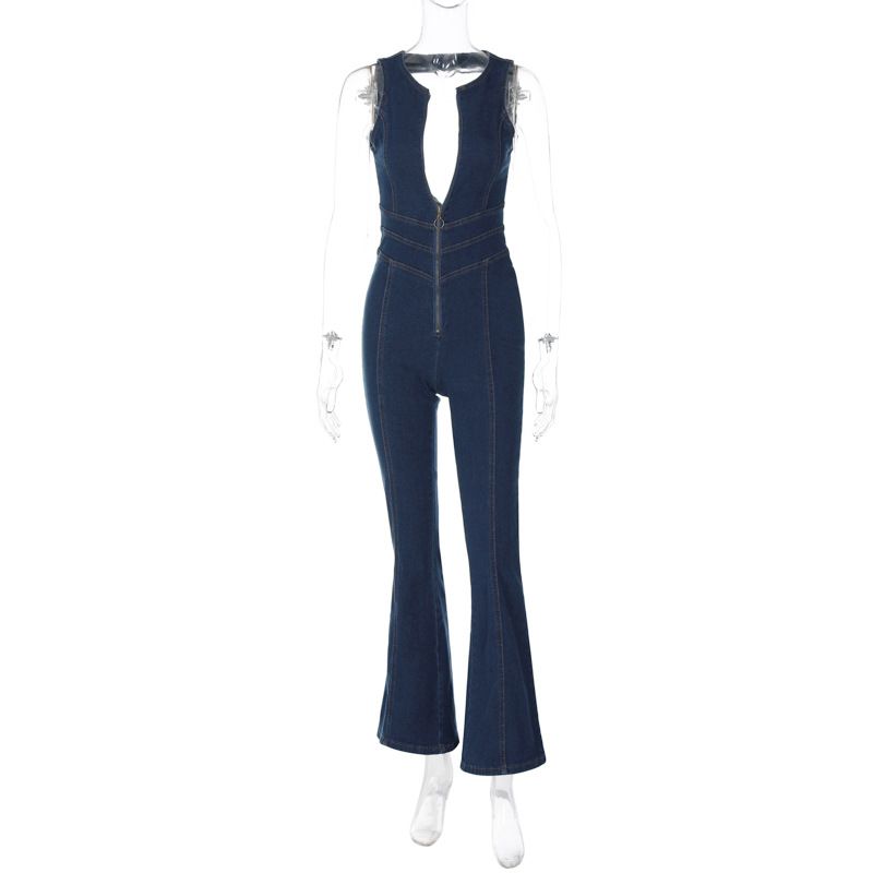 European American Slimming High Waist Washed Denim Jumpsuit Summer 2023 Fashion Street Style Retro Women's Clothing Bottoms_ecoleips.com