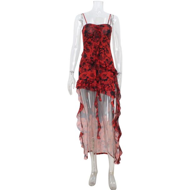 European And American Women's Sleeveless Printed Dress Summer Fashionable Elegant Slimming Waist Design Regular Fit_ecoleips.com