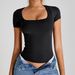 Women's Square Neck Yoga Top - Breathable Short Sleeve Workout Shirt For Running Pilates Gym Fitness, Moisture-Wicking Stretchy Activewear Tops_ecoleips.com