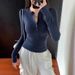 Women's Sexy Button Down Long Sleeved T-shirt V Neck Slim Fit Fashionable Alluring Base Layer Top For Autumn Style_ecoleips.com