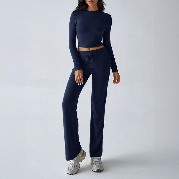 Diyun Foreign Trade 2024 Autumn Winter Y2K Casual Sports Style Slim Fit Sleeve Top Tie Long Pants Set For_ecoleips.com