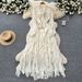 Elegant French Style Long Sleeve Dress Bow Tie Fitted Waist Ruffled Hem Autumn Slimming Silhouette Women's Fashion Dress_ecoleips.com