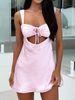 Summer Sexy Halter Mini Dress Hollow Out Lace Up Strappy Dress For Women Beach Party Casual Sundress_ecoleips.com