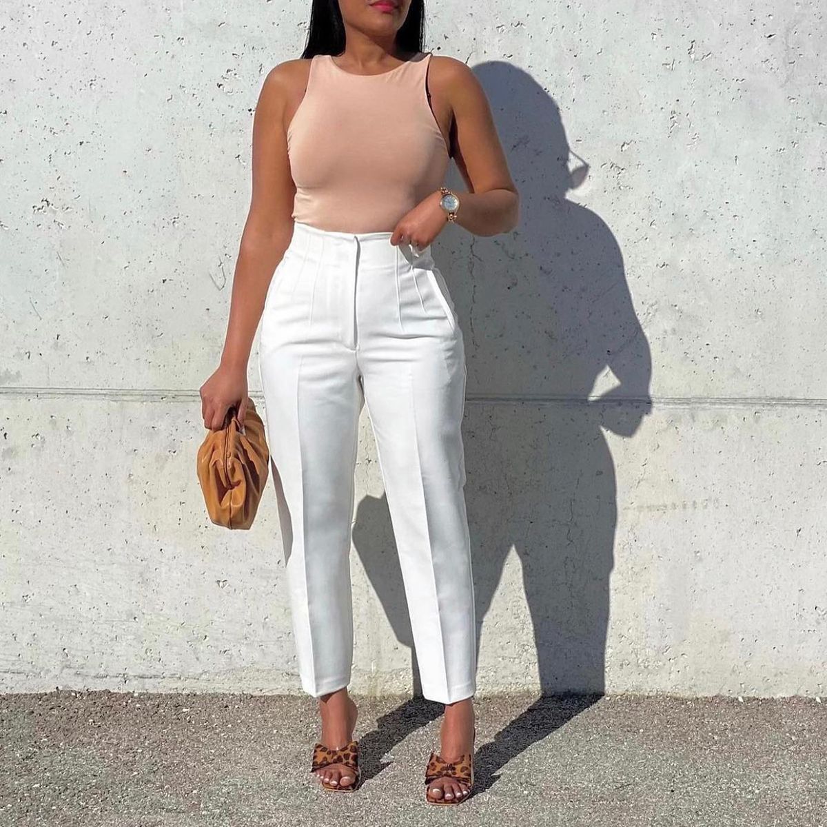 Women's Plus Size Fashion Elegant Casual Slim High Waist Solid Color Suit Pants_ecoleips.com