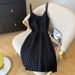 Women's Clothing Summer New Solid Color Sweet Hot Girl Pure Desire Style Suspender Skirt Knitted Skirt Pleated Dress_ecoleips.com