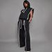 Women's Clothing Trendy Two-Way Convertible Hooded Top & Drawstring Pants Set - Sleeveless/Long Sleeve, Color Block Design (Black/White, Black/Grey)_ecoleips.com
