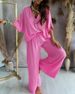 Women's Clothing V Neck Bat Sleeve Casual Loose Wide Leg Pants Suit_ecoleips.com