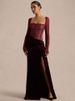 Blifanbo Lace Velvet Sexy Elegant Maxi Dress Women See Through Backless Split Square-Neck Long Sleeve Club Party Long Dress New_ecoleips.com
