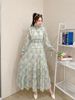 Elegant Floral Print Chiffon Maxi Dress With High Waist & Puff Sleeves – Vintage French Style A-Line Dress For Women_ecoleips.com