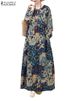 ZANZEA Women O Neck Robes Vintage Holiday Casual Loose Paisley Printed Long Vestidos Long Sleeve Autumn 2024 Cotton Maxi Dress_ecoleips.com