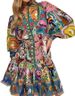 Women's Clothing Printed Fashion Puff Sleeve Multi Button Lotus Leaf Hem Dress_ecoleips.com
