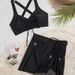 Solid Color Bikini Set With Adjustable Drawstring Shorts And Dangling Accessories Two-Piece Swimsuit For Women_ecoleips.com