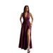 "Women's Elegant Halter Neck Dress - Low Cut High Slit Bodycon Dress, European Style Summer Party Dress, Black/Burgundy, S-XL"_ecoleips.com