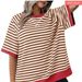 Spring/Autumn Striped And Threaded Loose T-Shirt_ecoleips.com