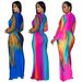 Women's Fashion Dress – Crinkle Textured Color-Block V-Neck Long Sleeve Bodycon Dress (S-Xxl, Blue & Rose Pink)_ecoleips.com