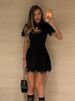 Tossy Black Lace Hollow Out Mini Dress Female Patchwork Short Sleeve Sexy High Waist Party Dress Women's Casual Printed Dress_ecoleips.com