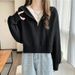 Autumn Winter New Color-Block Navy Collar Half-Zip Sweatshirt For Women Loose Korean Fashionable Versatile Gentle Style_ecoleips.com